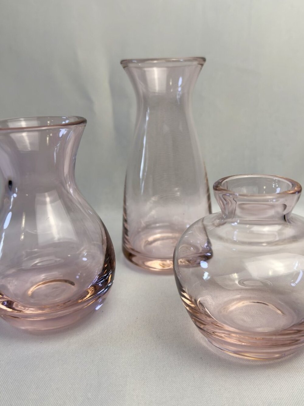 Translucent Blush Pink Mold Blown Glass Bud Vases 5" 4" 3" Set of 3